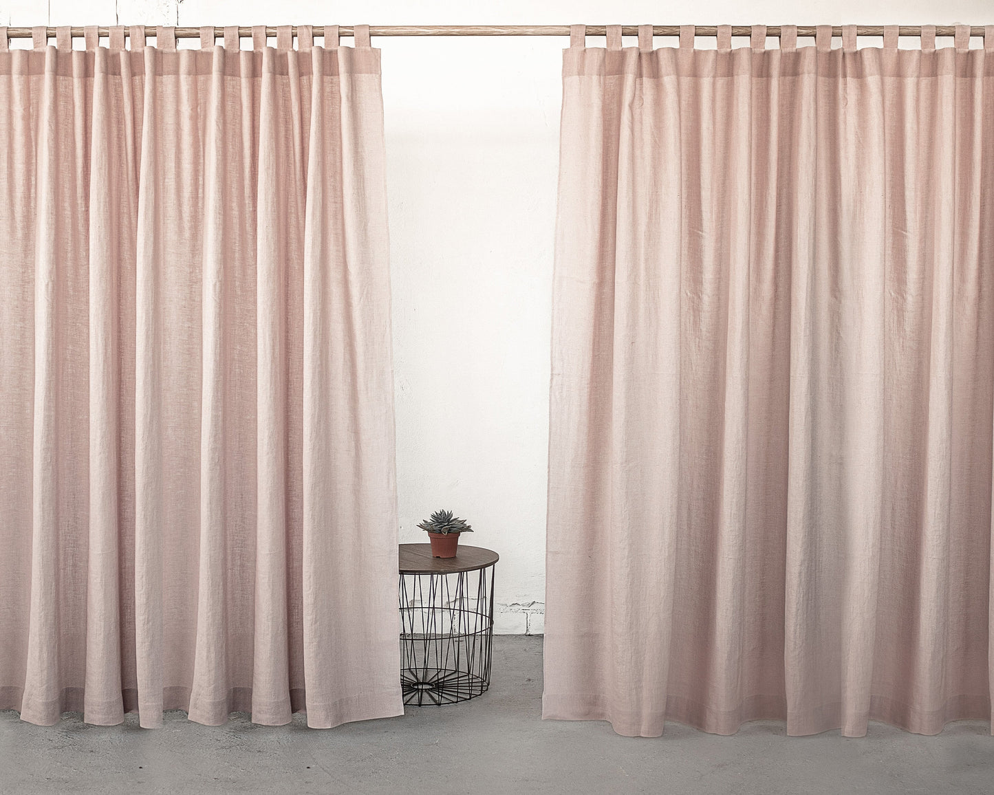 Pale Pink linen curtain with tabs