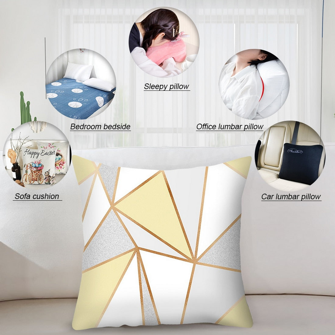 Urijk Yellow Geometric Printed Throw Pillow Case