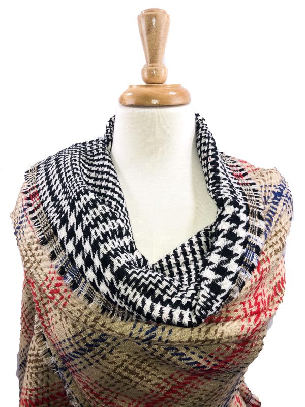 Beige Tartan Pattern Blanket Scarf
