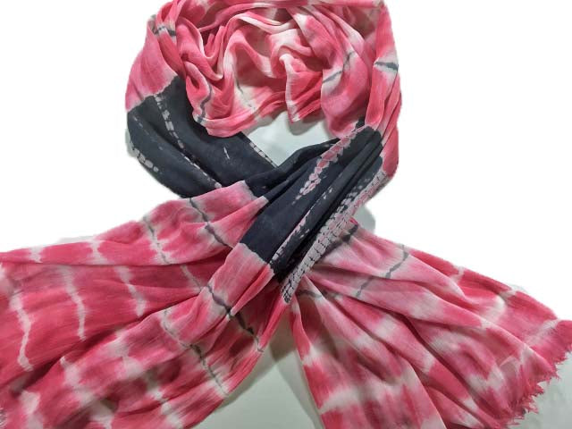 Pink and Black Handmade Cotton Tie-Dye Scarf