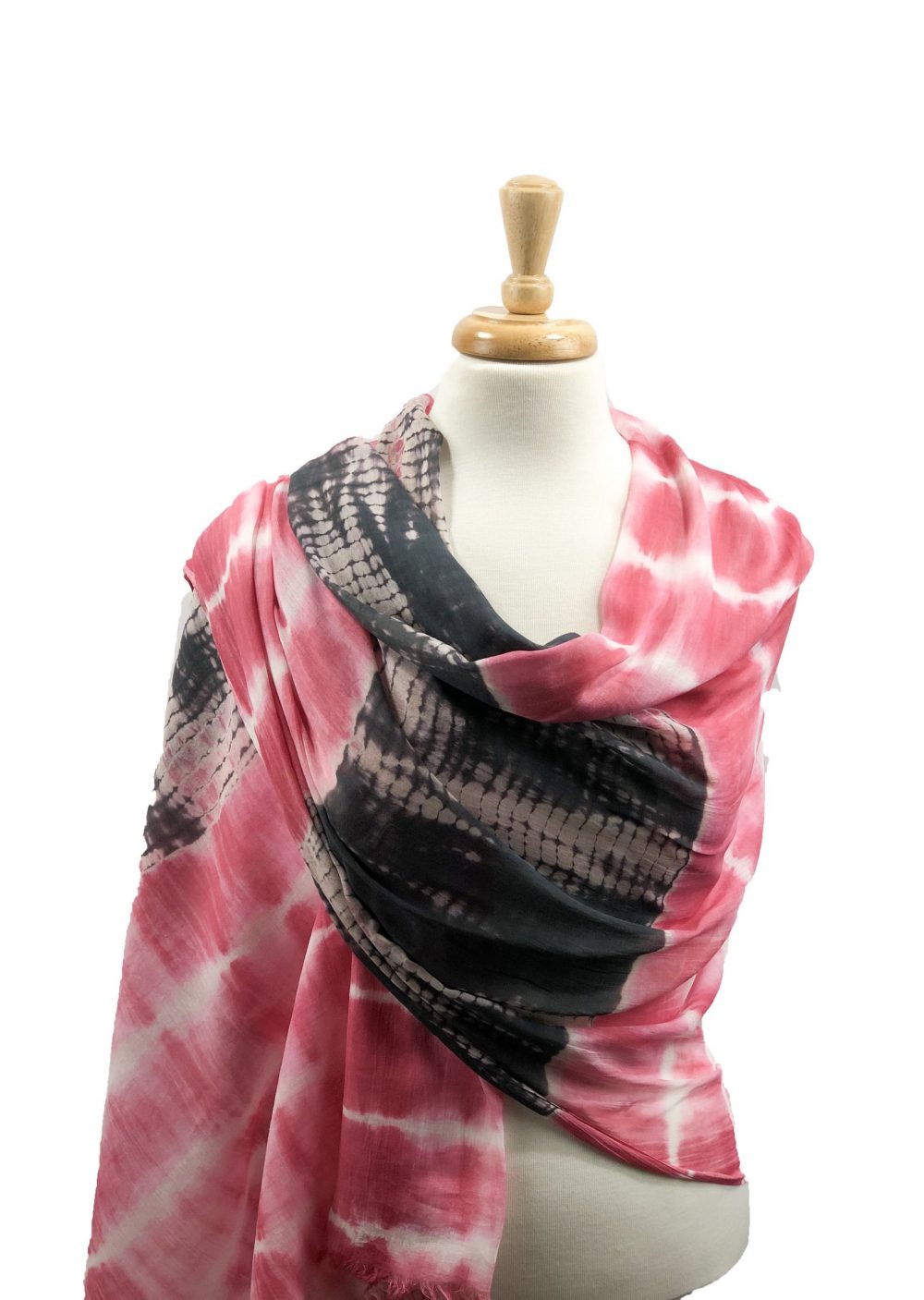 Pink and Black Handmade Cotton Tie-Dye Scarf