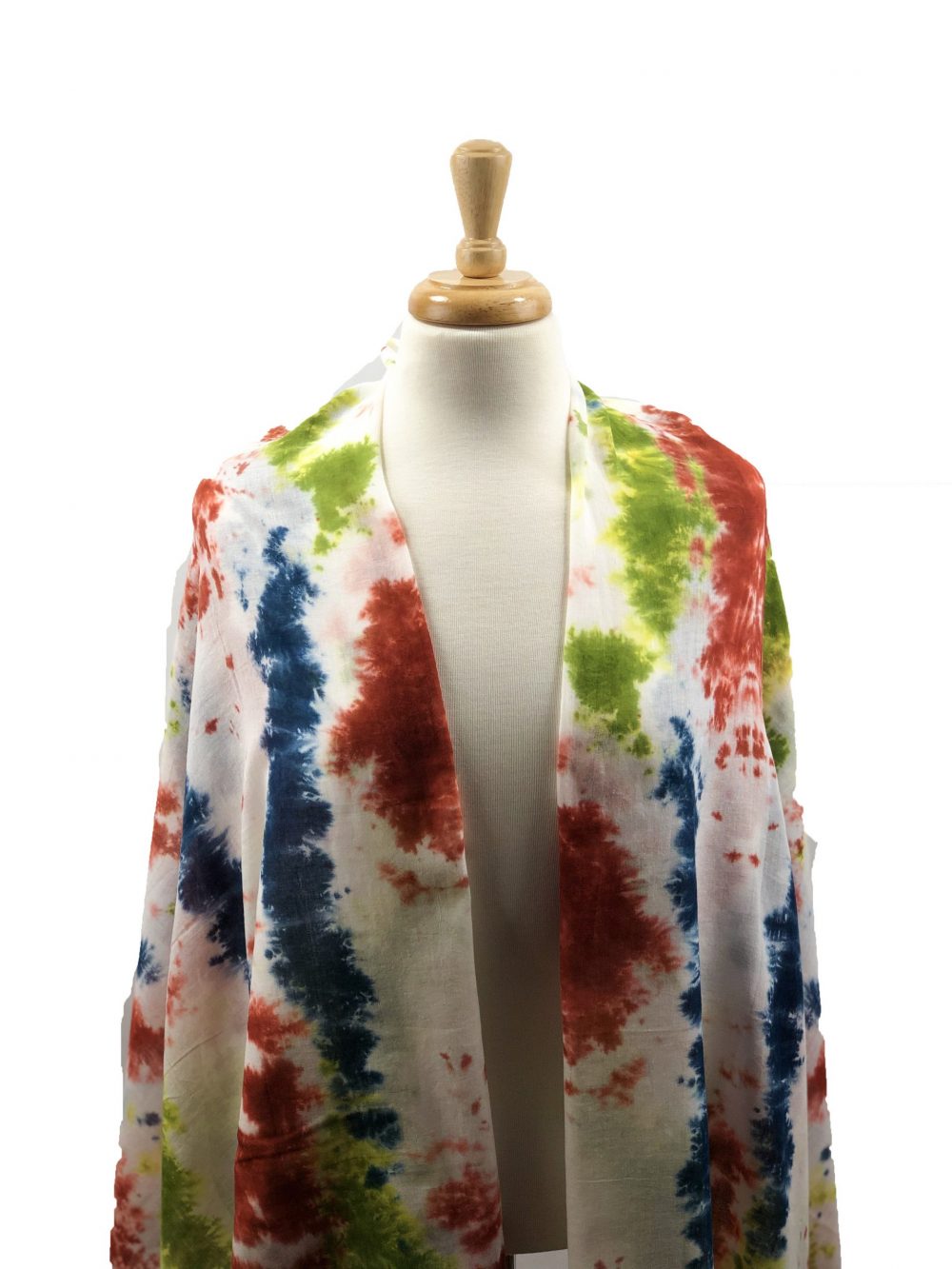 Handmade Cotton Tie-Dye Scarf: Red, blue and White.