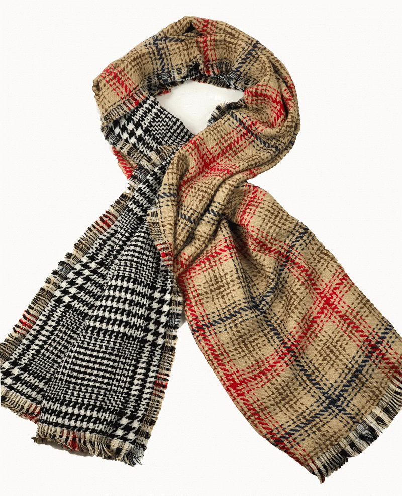Beige Tartan Pattern Blanket Scarf