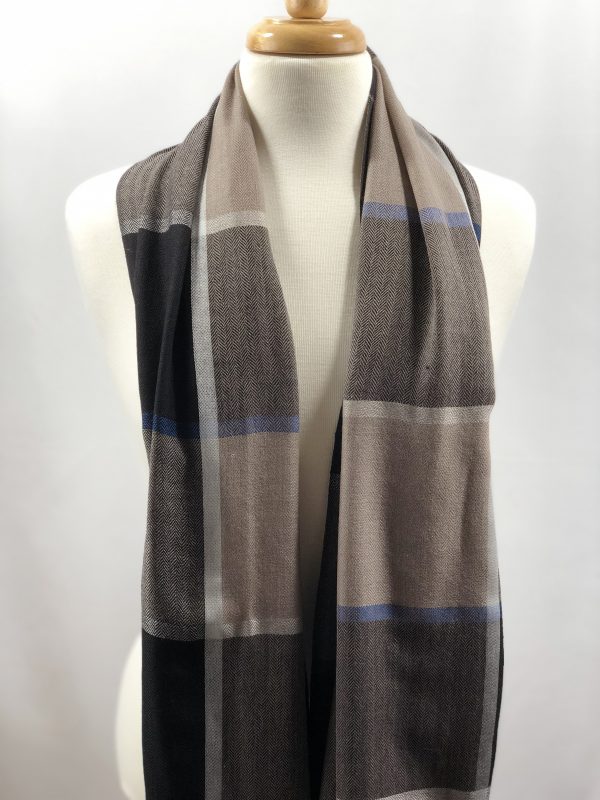 Black and Blue Classic Plaid Wool & Silk Scarf