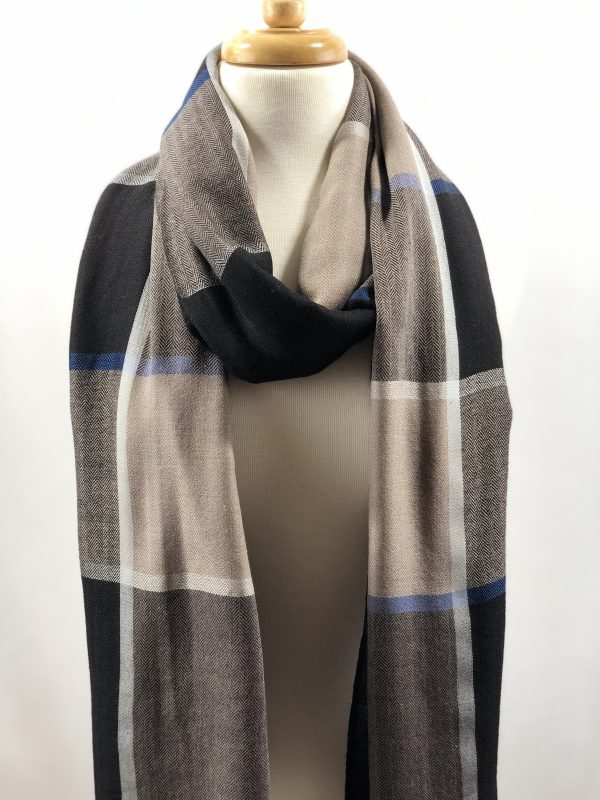 Black and Blue Classic Plaid Wool & Silk Scarf