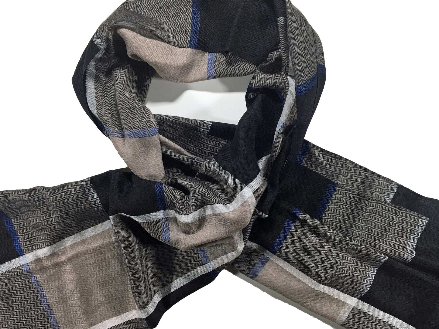 Black and Blue Classic Plaid Wool & Silk Scarf