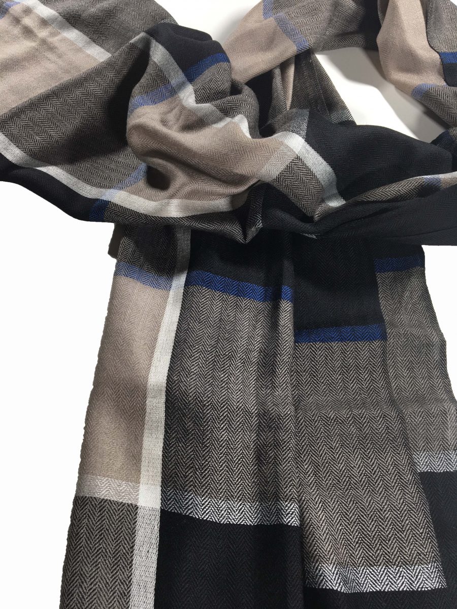 Black and Blue Classic Plaid Wool & Silk Scarf