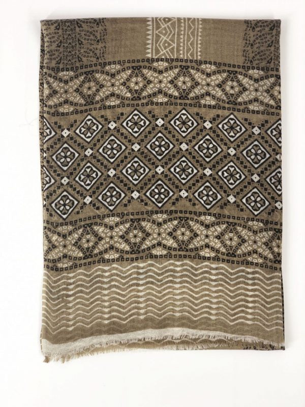 Taupe Hand Painted Wool & Silk Blend Scarf