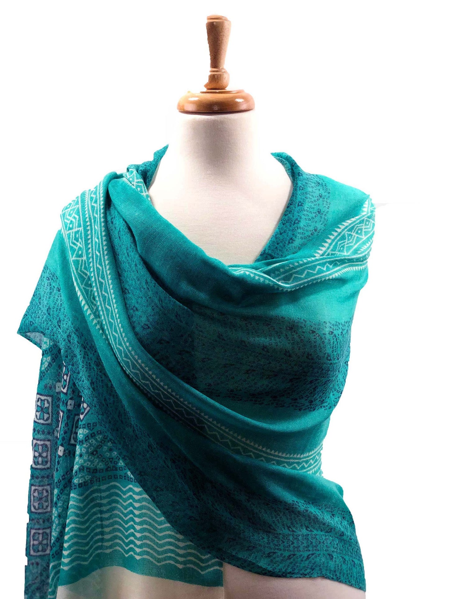 Green Hand Painted Wool And Silk Blend Scarf