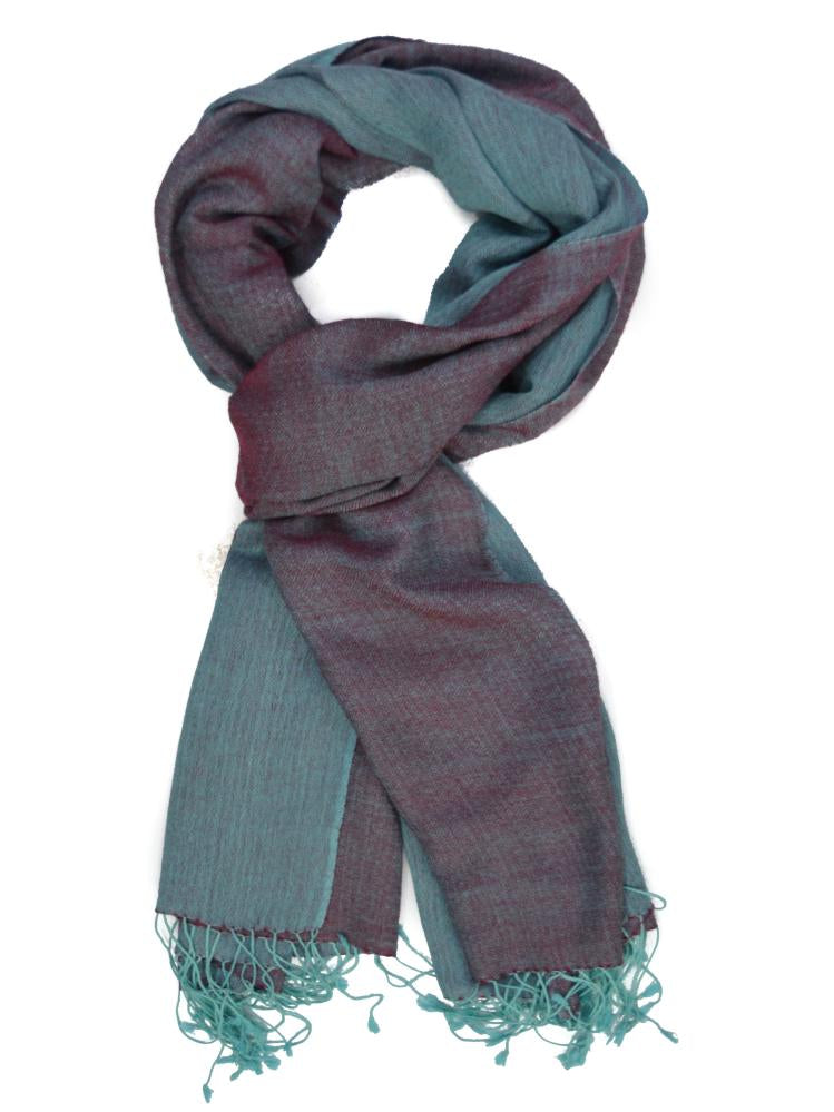Teal Two Tone Wool And Silk Blend Scarf