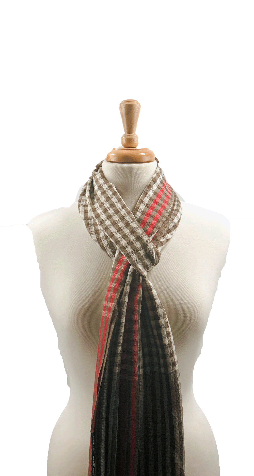 Hand Loomed Brown Wool And Silk Blend  Check Scarf