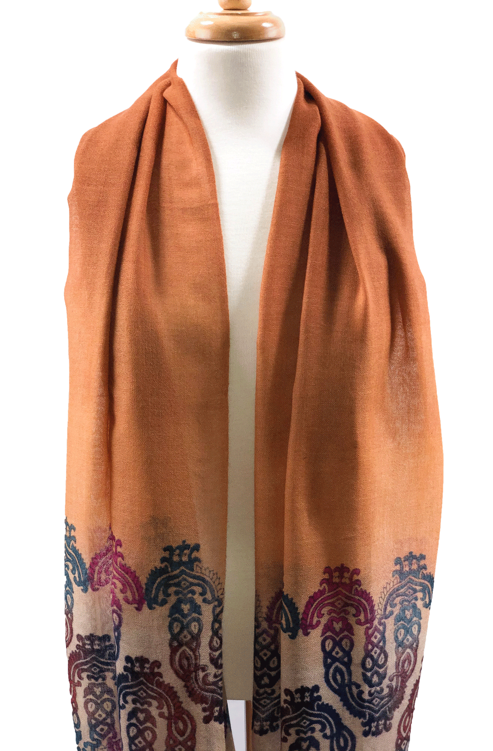 Hand Painted Rust Screen Print Scarf
