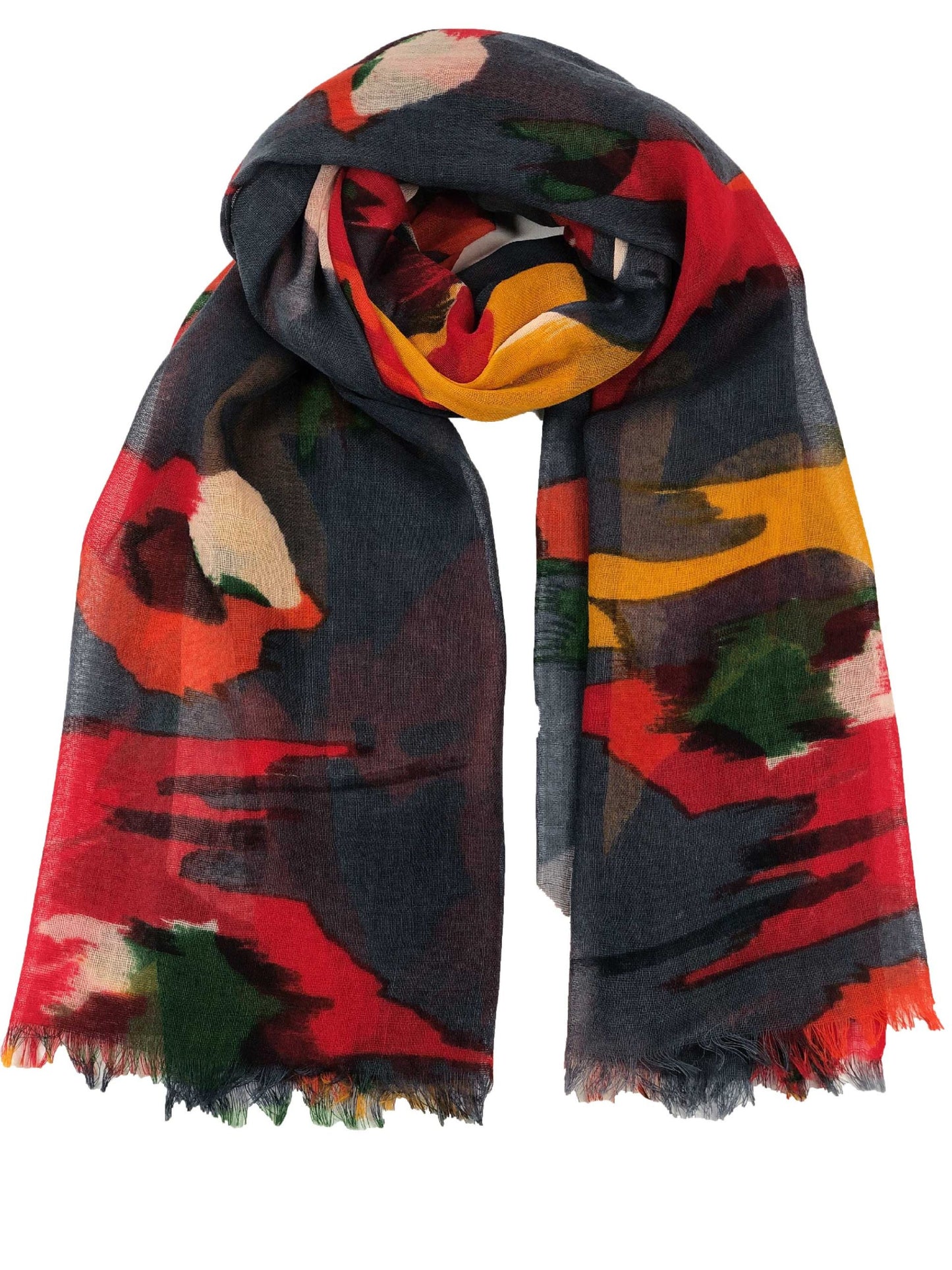 Hand Painted Red & Gray Watercolor Scarf