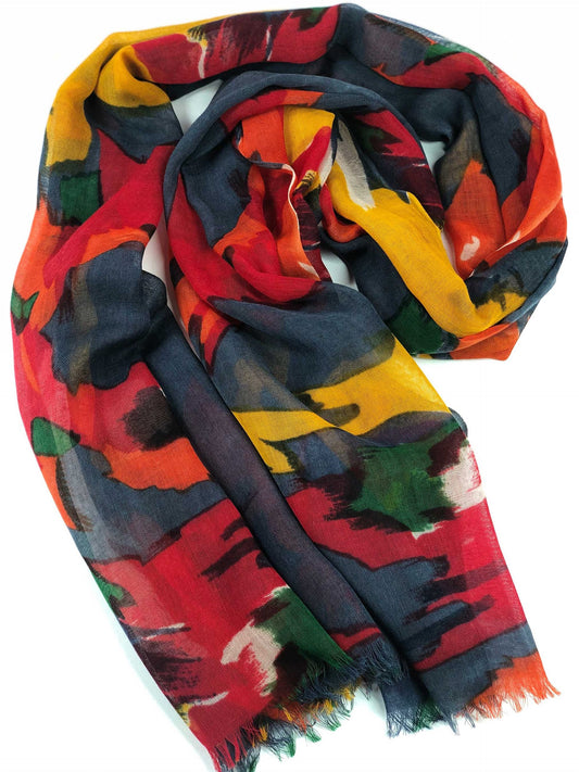 Hand Painted Red & Gray Watercolor Scarf
