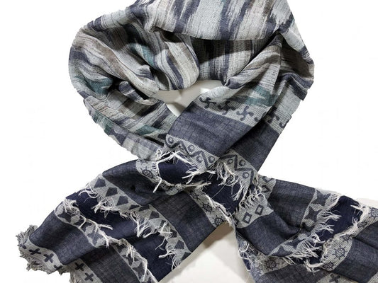 Blue and Green Scarf with Fringes