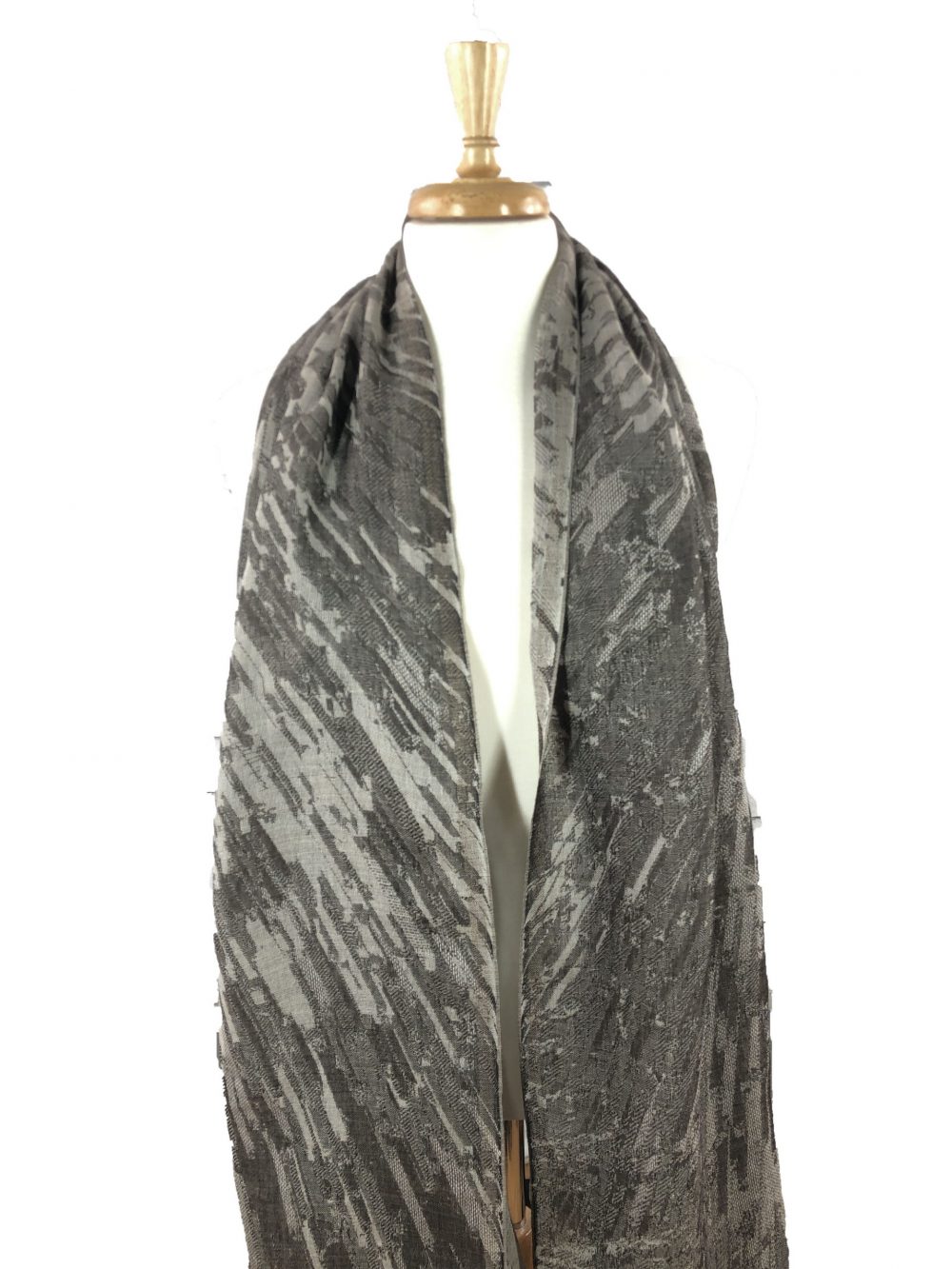 Bark Gray Cotton and Wool Blend Abstract Scarf
