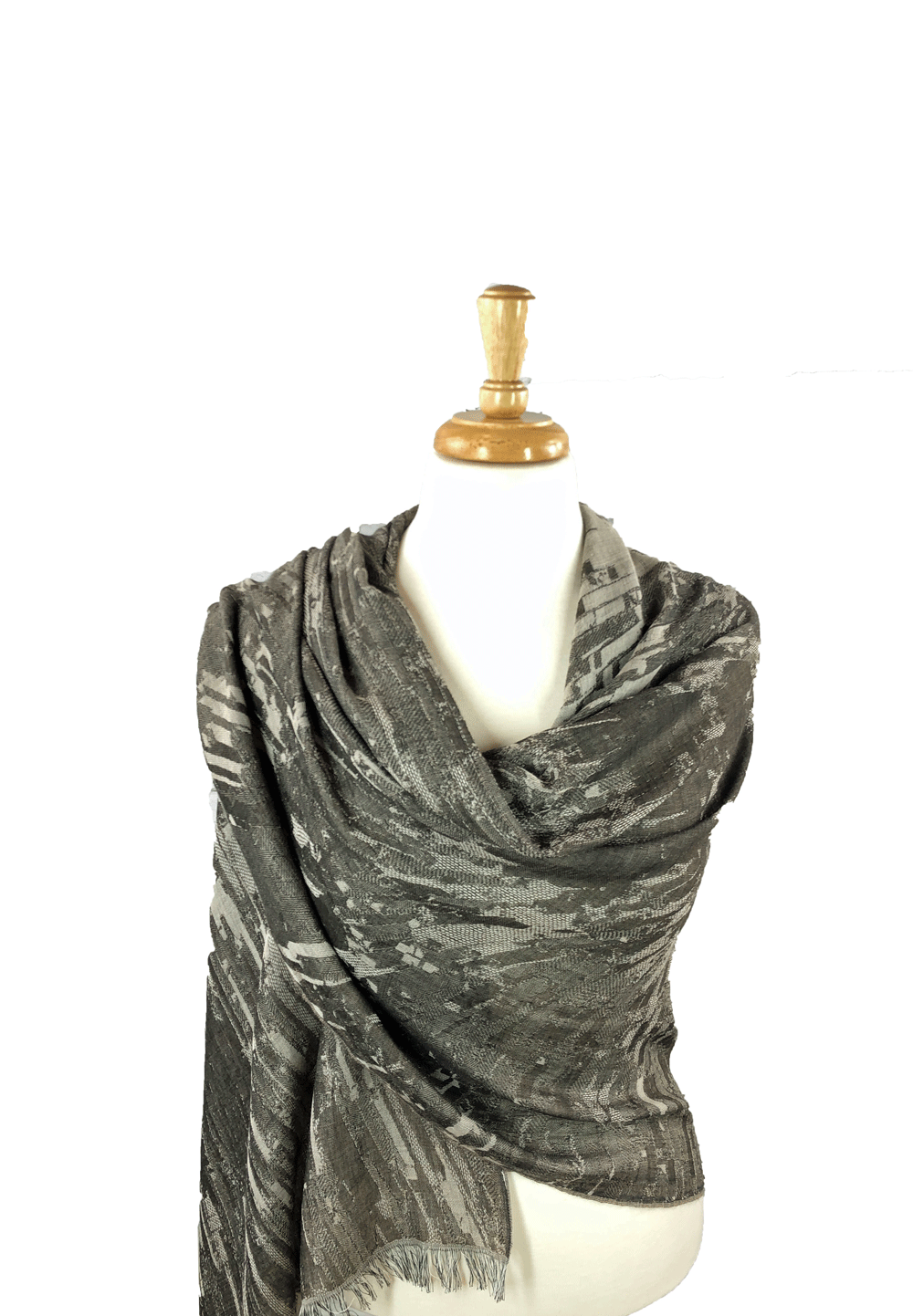Bark Gray Cotton and Wool Blend Abstract Scarf