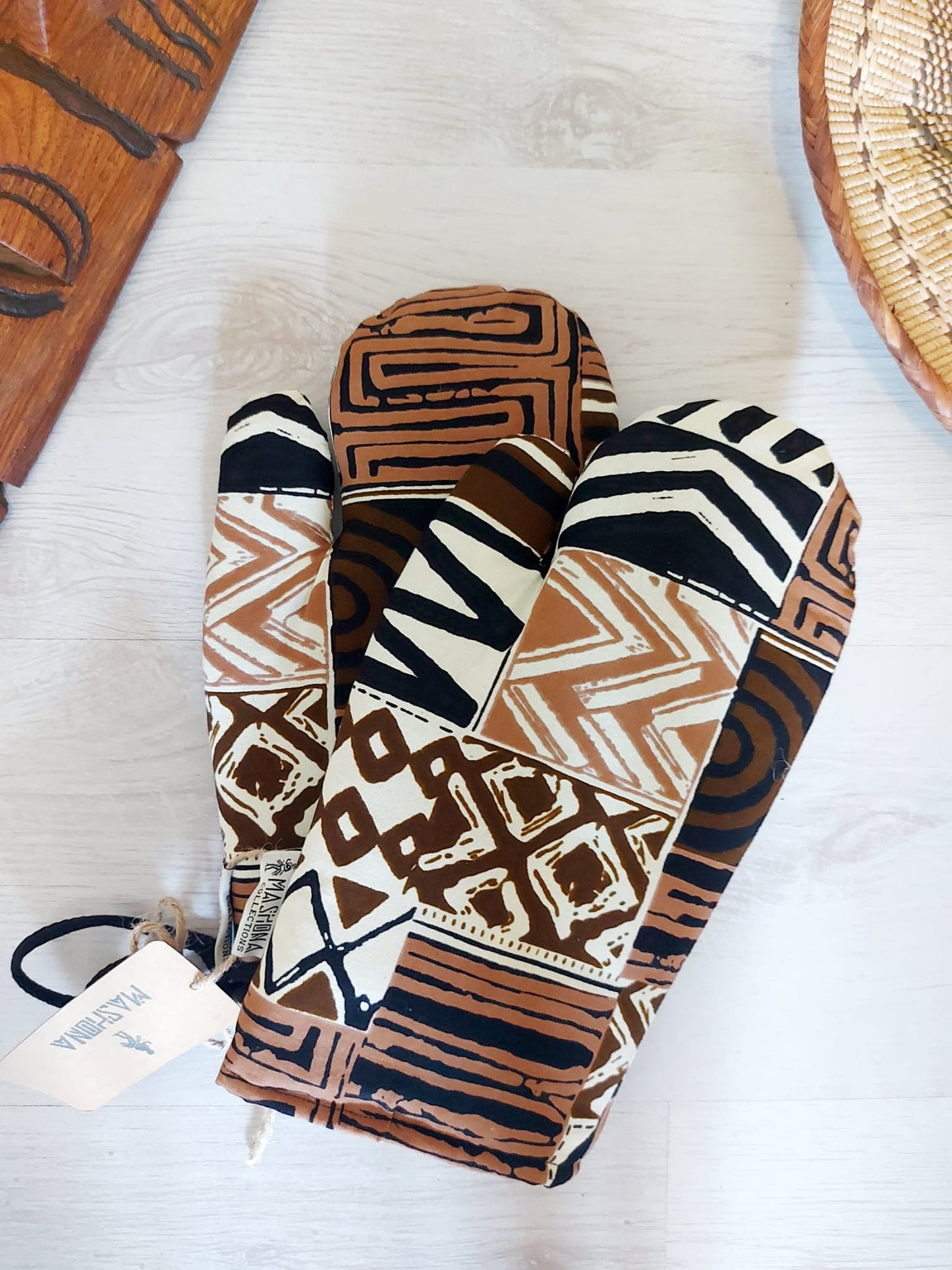 Set of 2 Oven Gloves Handmade "Mudcloth" Bogolan Print Inspired