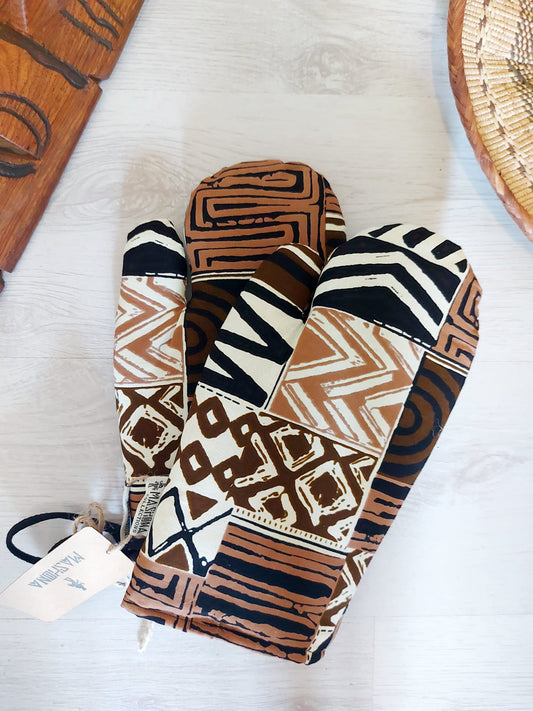 Set of 2 Oven Gloves Handmade "Mudcloth" Bogolan Print Inspired