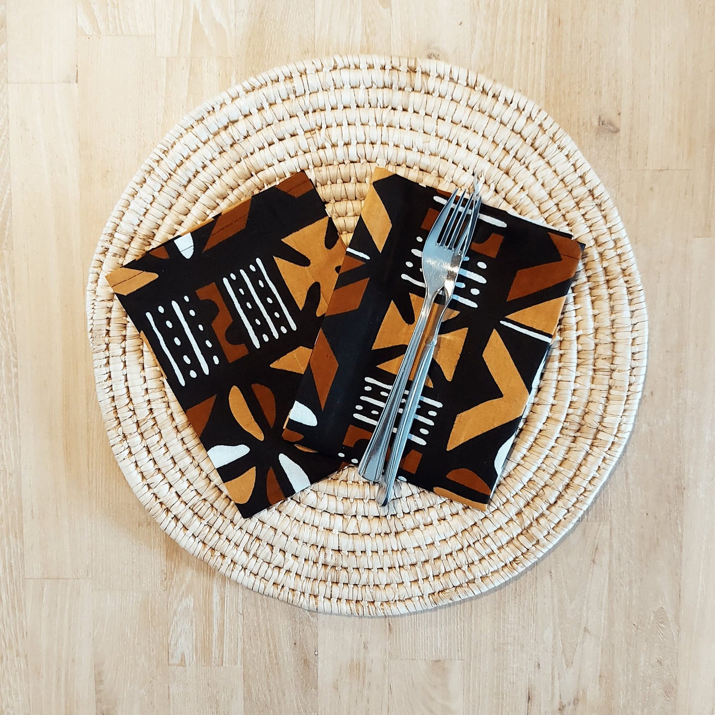 Set of 4 / 8 Napkins | 35x35cm | Black Mudcloth Print, Ankara Wax,