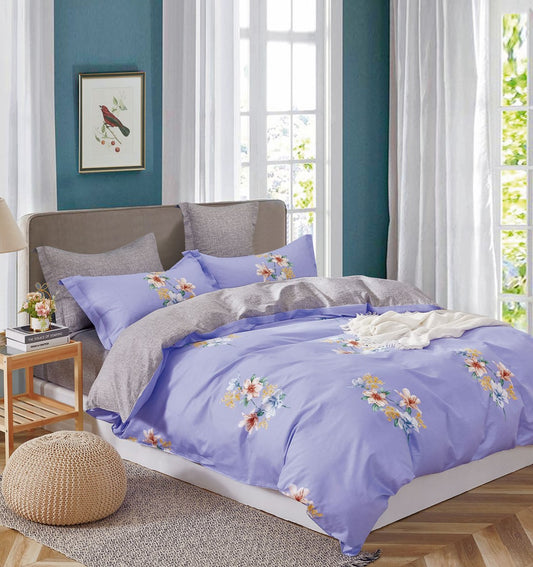 Kaufman Lily Purple Floral 100% Cotton Reversible Comforter Set