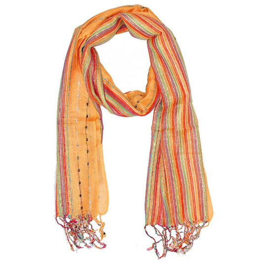 Yellow Cotton Lurex Shimmering Stripes Scarf