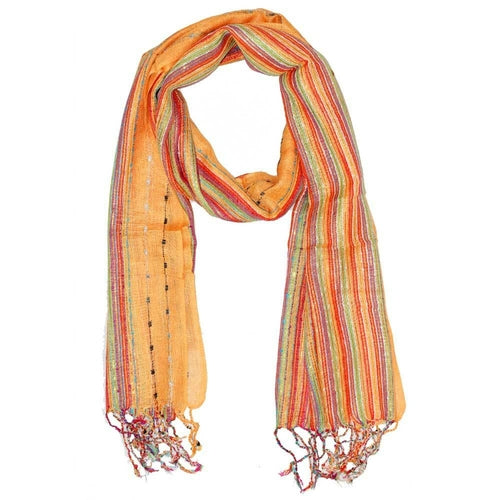 Yellow Cotton Lurex Shimmering Stripes Scarf