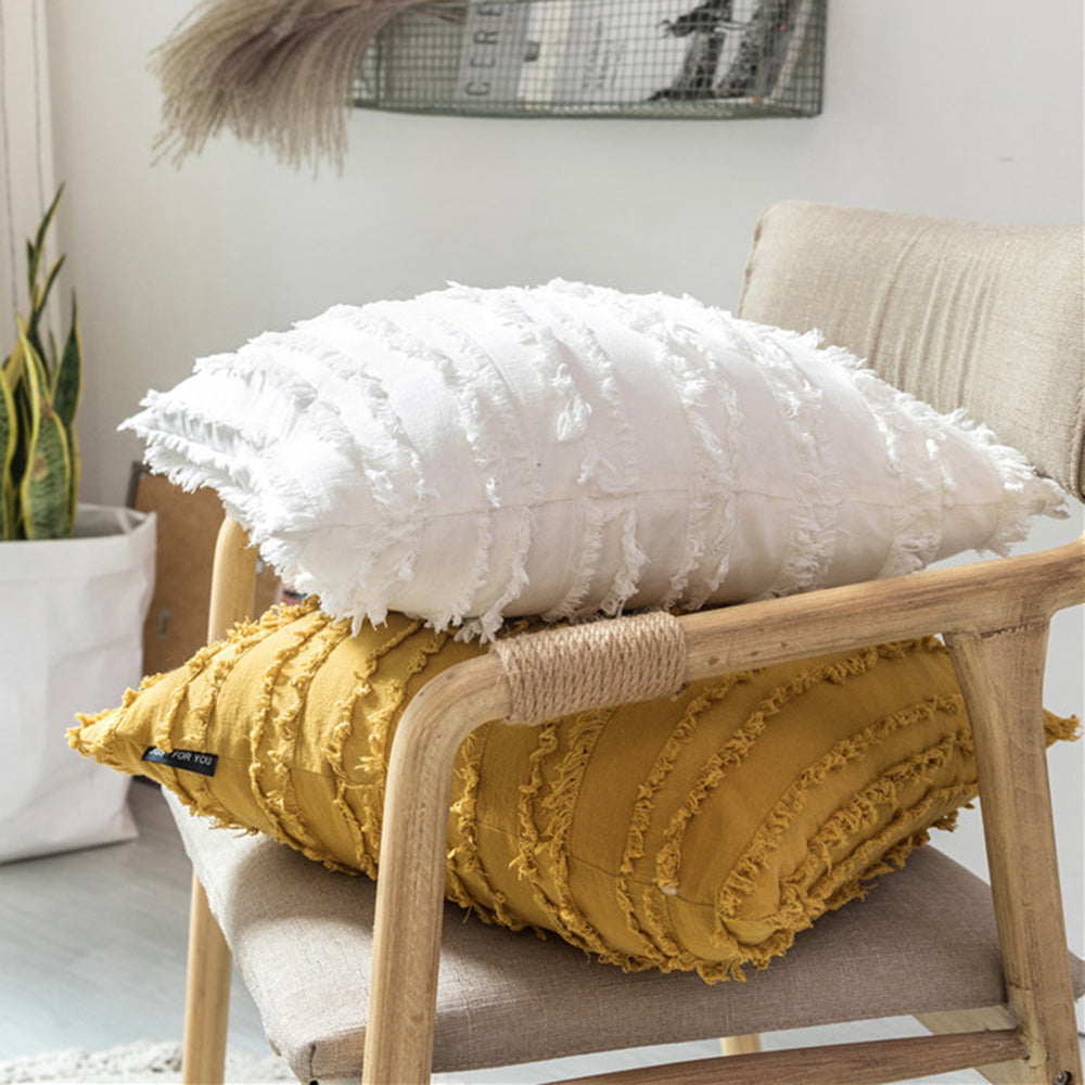 Yellow Grey Cotton Pillow Cover White Cushion