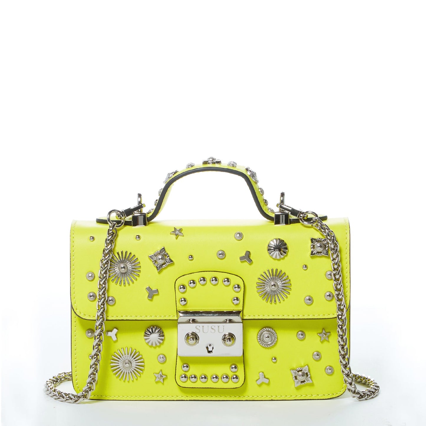 SUSU Bright Yellow Purse Studded Leather Crossbody Bag