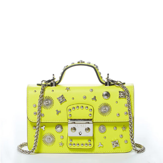 SUSU Bright Yellow Purse Studded Leather Crossbody Bag