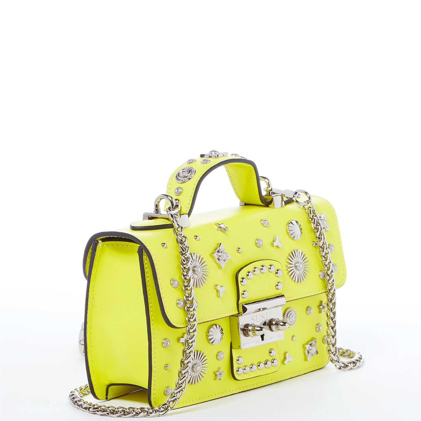 SUSU Bright Yellow Purse Studded Leather Crossbody Bag