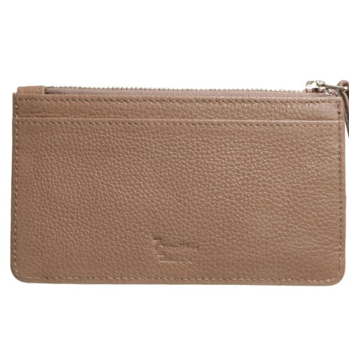 5 Credit Card Pebbled Leather Card Wallet With Zip Beaver