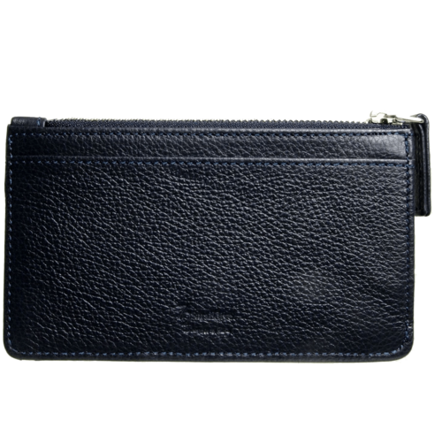 5 Credit Card Pebbled Leather Card Wallet With Zip Blue