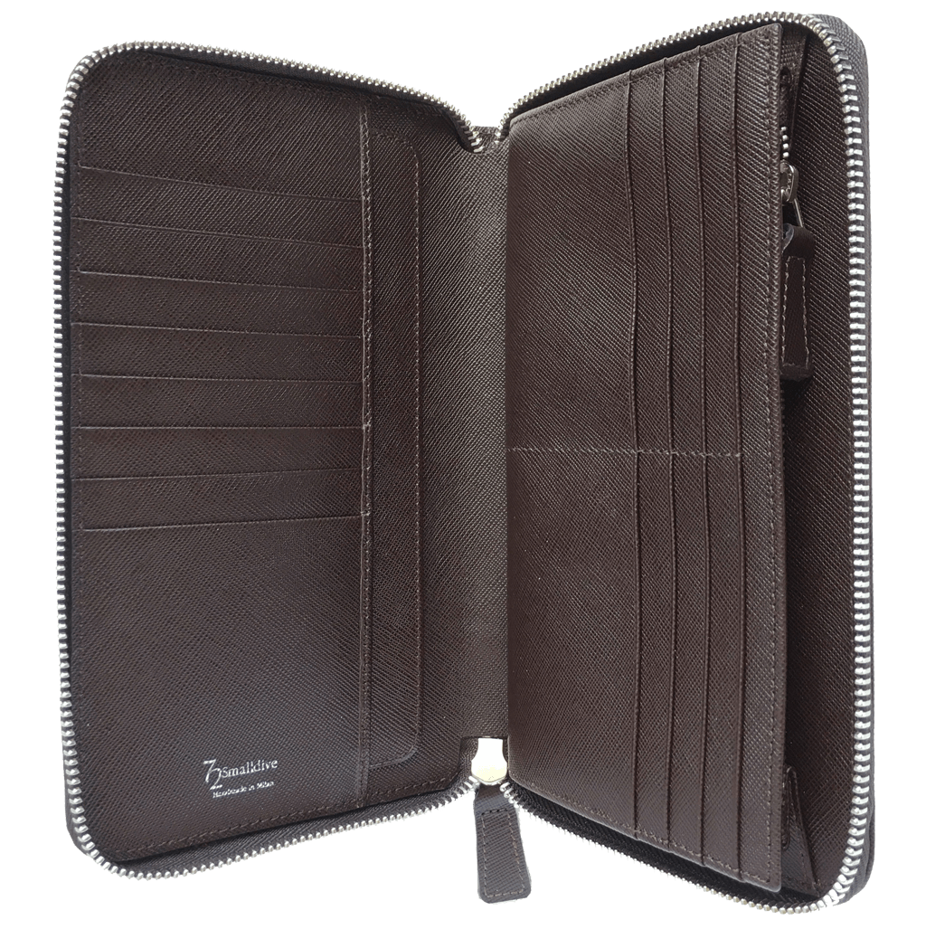 16 Credit Card Saffiano Organizer Zipped Wallet Brown