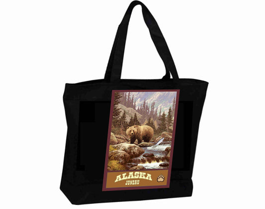 Tote Bag XXL Travel Poster grizzly bear fishing Juneau AK