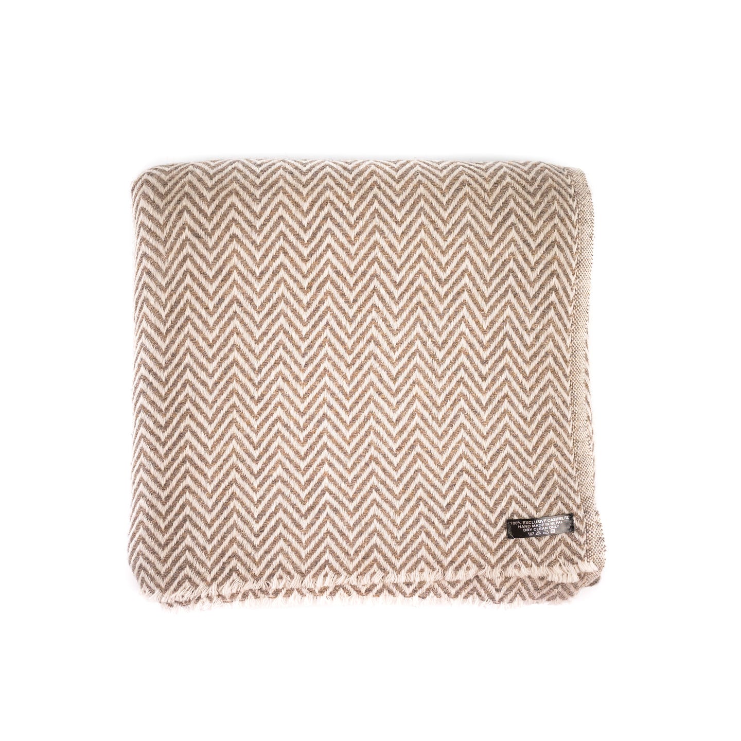 Kaschmirdecke graubraun mit großem Fischgrätenmuster