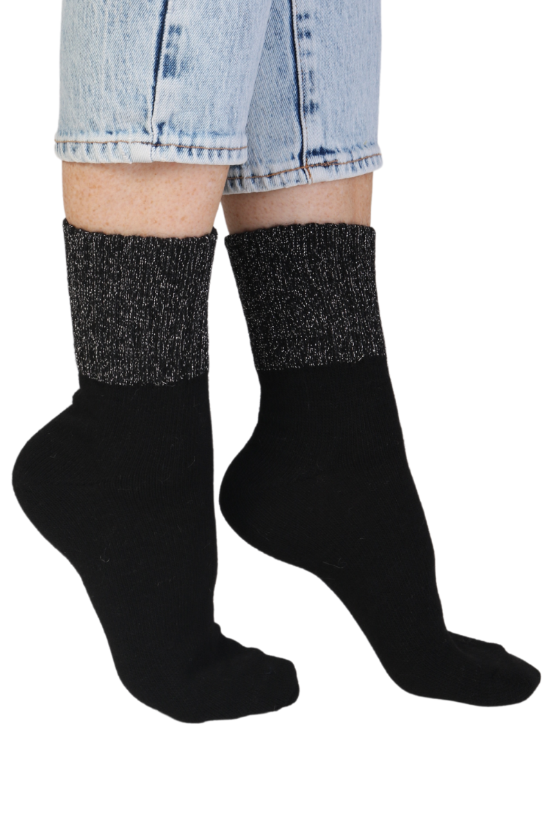 ALPACA WOOL black socks with a glittery edge
