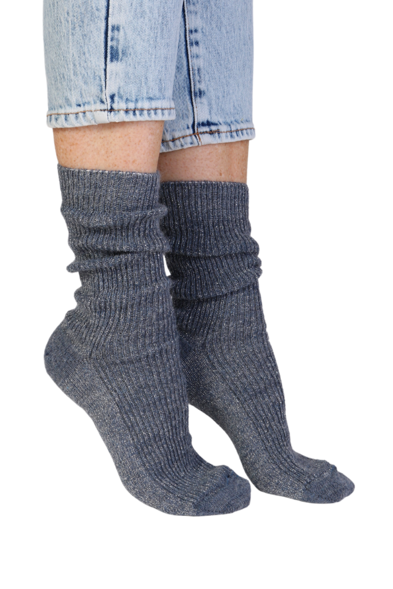 ALPACA WOOL blue glittery socks