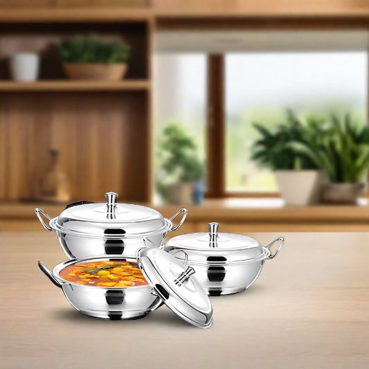 Stainless Steel Apple Dish Set of 3 | Premium Cookware | Sama Homes |