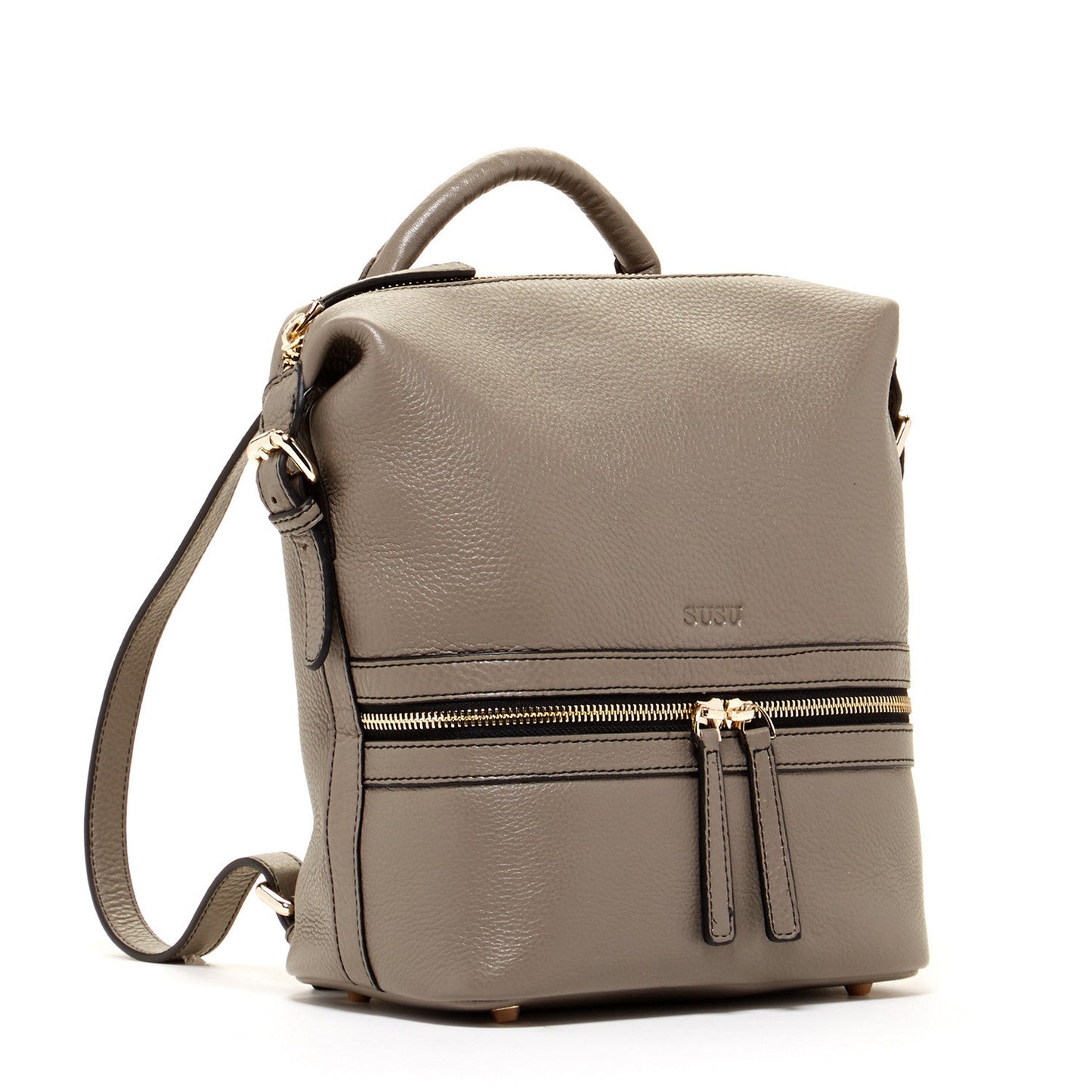 SUSU Grey Leather Backpack Purse Convertible Crossbody Bag