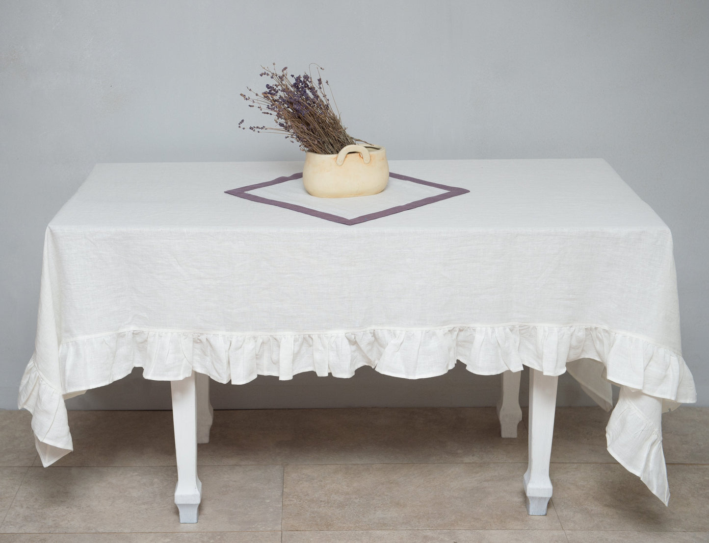 Linen Tablecloth with Ruffles