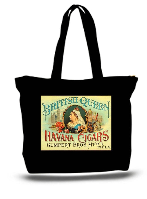 British Queen Havana Cigars Label Large Tote Grocery Bag