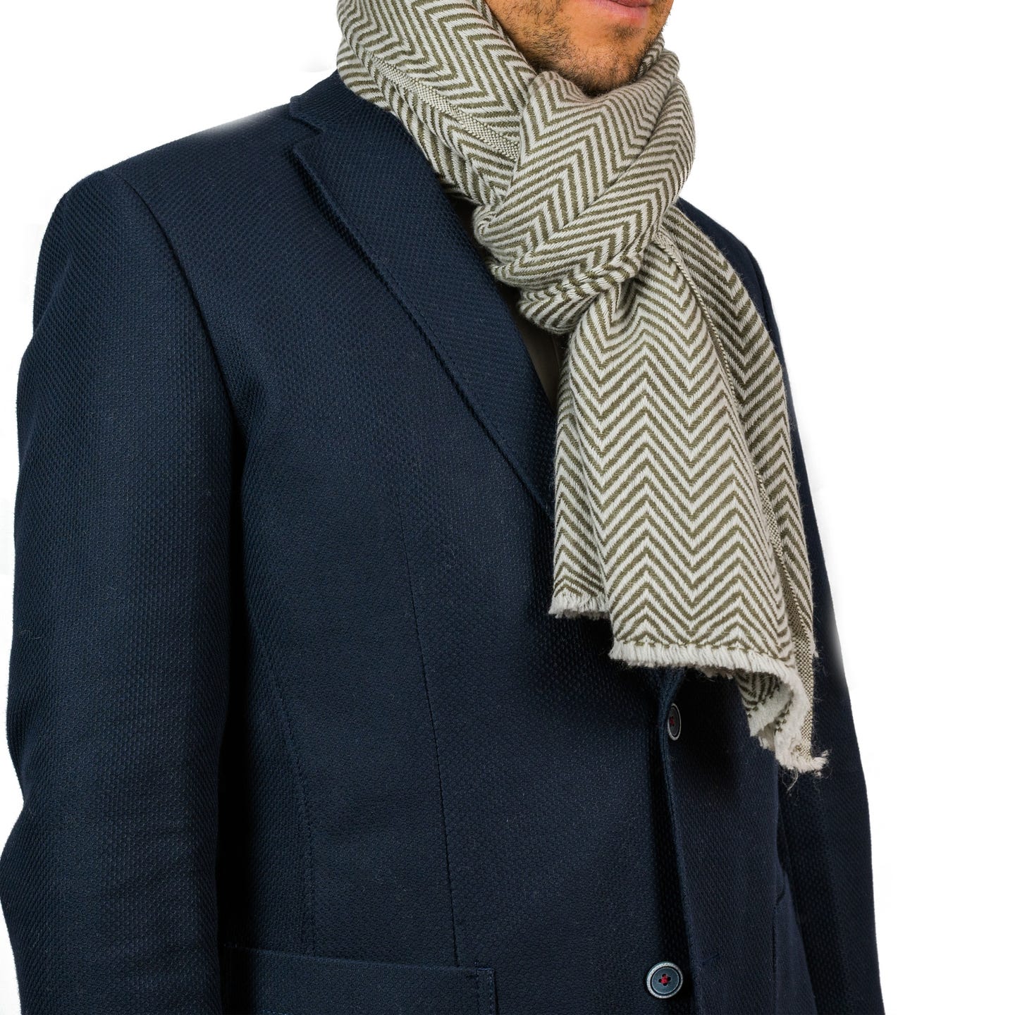 Kaschmirschal hellgrau mit mittelgroßem Fischgrätenmuster