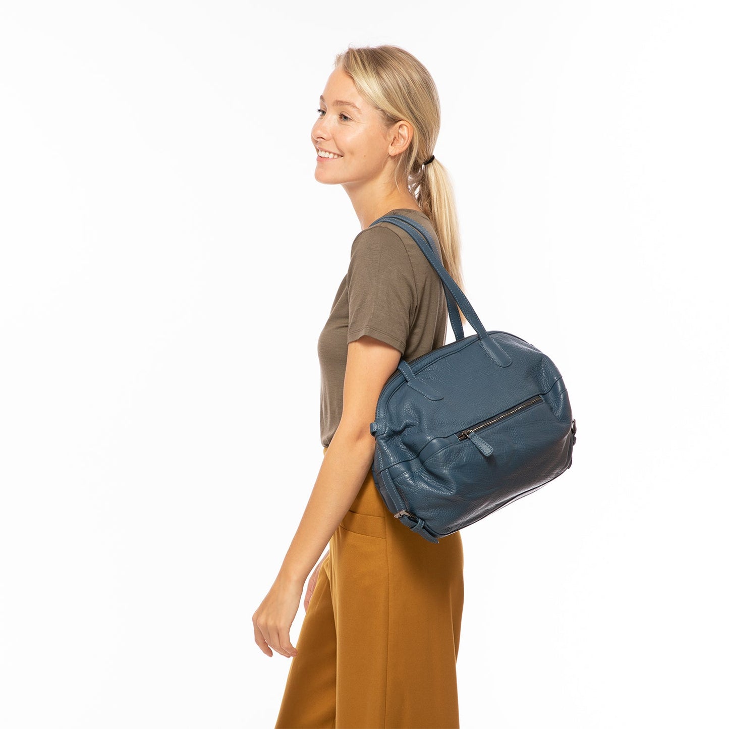 Leather Satchel Bag Blue Shoulder Purse Women's Handbag