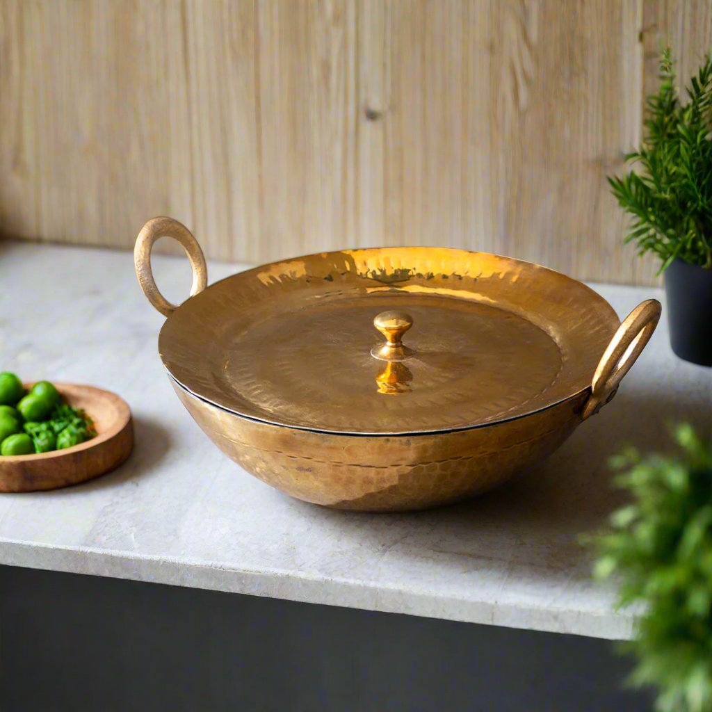 Handcrafted Brass Kadhai with Round Base - Traditional Indian Cookware