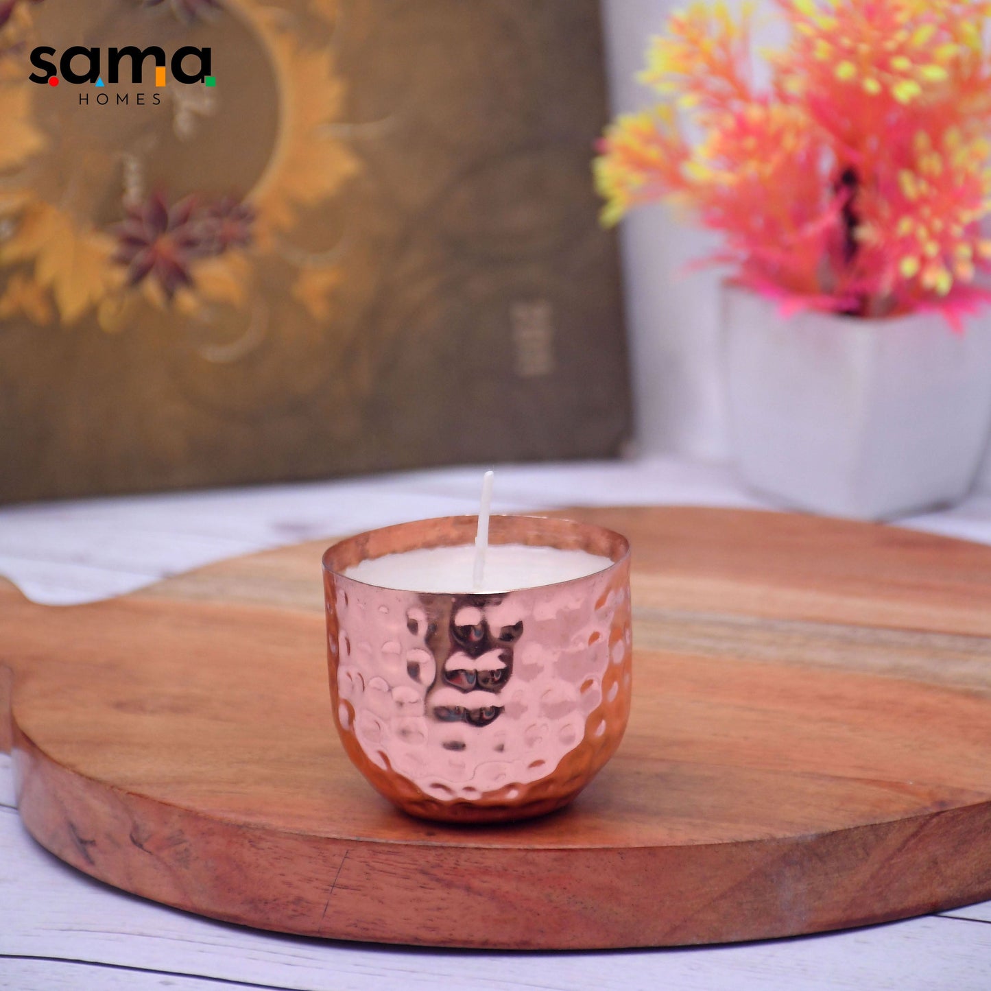 Copper Finish with Tumbler Designed Hammered Votive Metal Pot with Soy