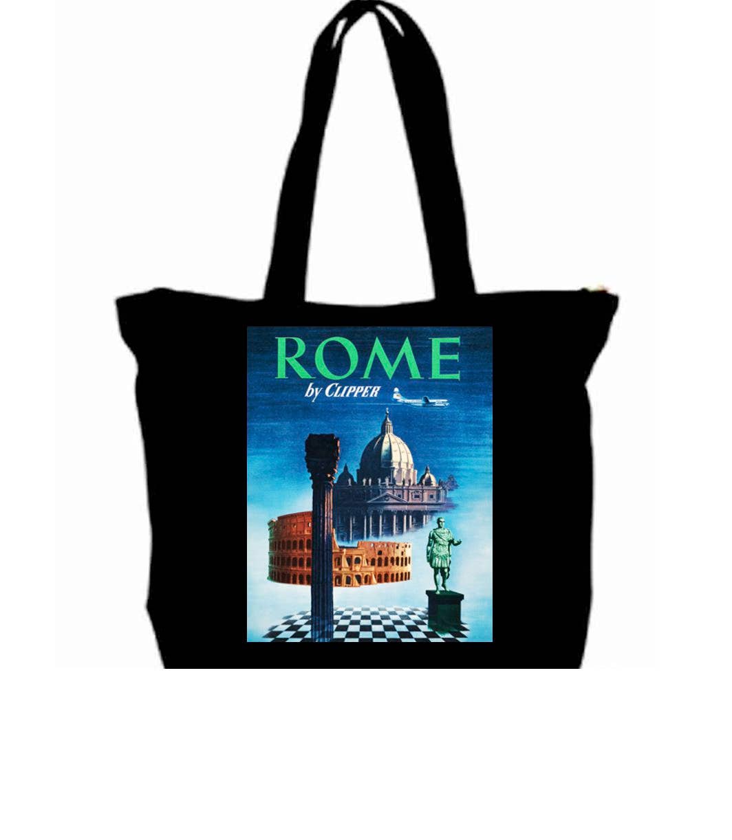 1930s Visit Rome Art Travel Poster tote Bag w/Zipper