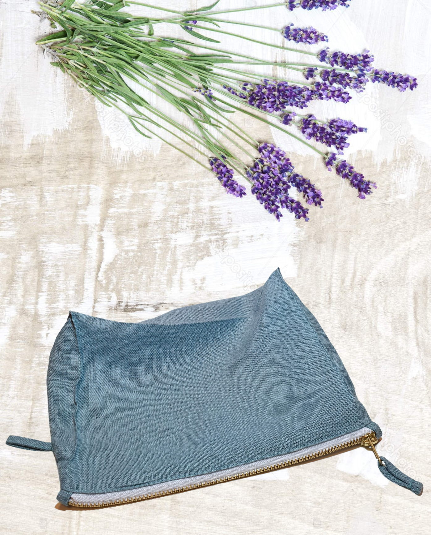 Greyish Mint linen makeup bag