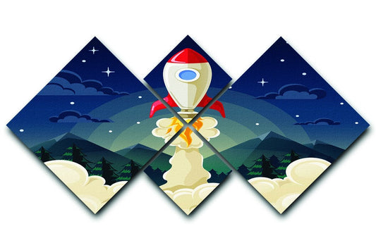 concept of space rocket ship startup on dark 4 Square Multi Panel
