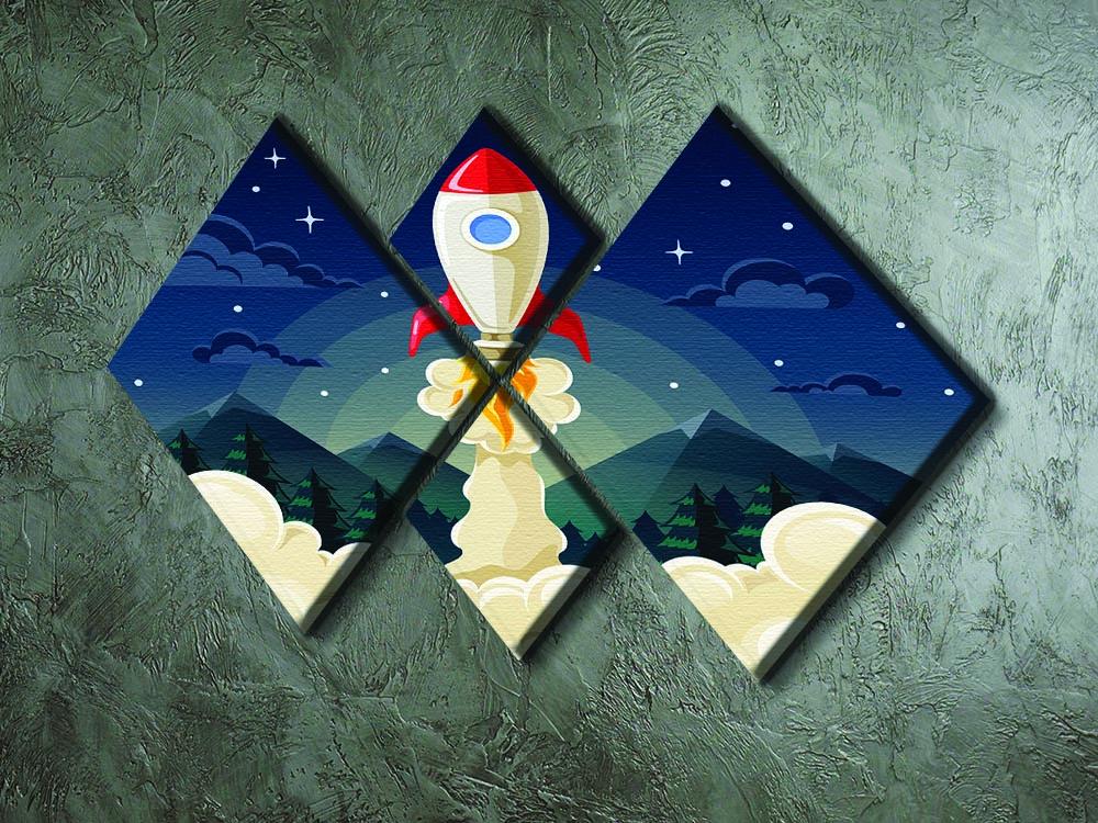 concept of space rocket ship startup on dark 4 Square Multi Panel